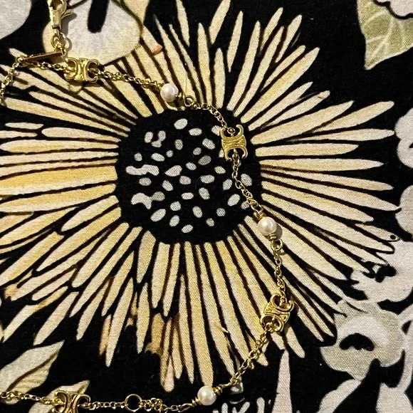 Celine Triomphe Pearl Chain Bracelet Gold Plated 7” Adjustable Dainty Designer - Picture 6 of 10